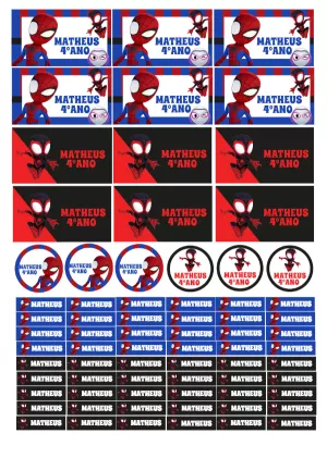 Etiqueta Escolar Spidey e Seus Amigos para Editar Online