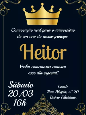 Convite de Aniversário Realeza Príncipe para Editar Online