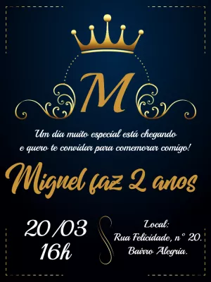 Convite Aniversário Realeza Príncipe com Coroa para Editar Online