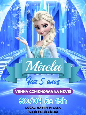 Convite de Aniversário Frozen com a Elsa para Editar Online