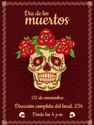 Invitación Día de los Muertos con Calavera para Editar Online