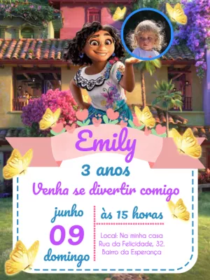 Convite de Aniversário Encanto com Foto para Editar Online
