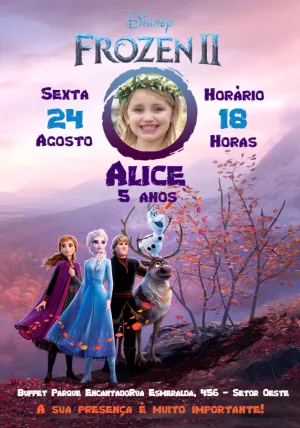 Convite de Aniversário Frozen 2 com Foto para Editar Online