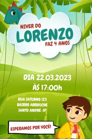 Convite Aniversário Dragão e Aventura para Editar Online
