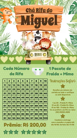 Chá Rifa Safari com Animais Fofos para Editar Online