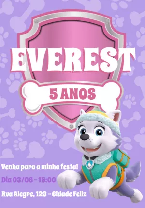 Convite Aniversário Patrulha Canina Everest para Editar Online