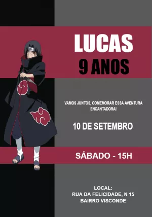 Convite de Aniversário Itachi Uchiha para Editar Online