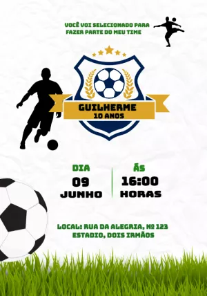 Convite Aniversário Futebol com Escudo para Editar Online