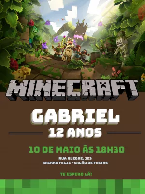 Convite de Aniversário Minecraft para Editar Online