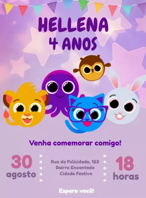 Convite de Aniversário Bolofofos com Personagens para Editar