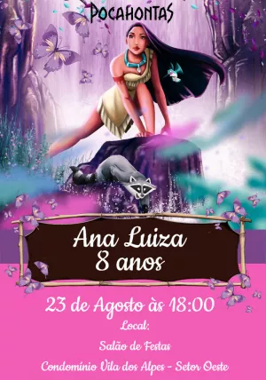 Convite de Aniversário Pocahontas para Editar Online