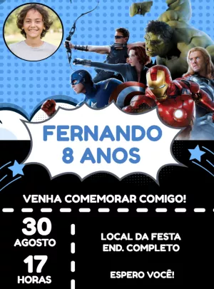 Invitación de cumpleaños Los Vengadores – Estático – Jonathan Fiuza