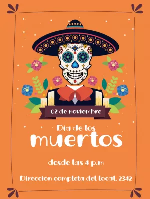 Invitación Día de los Muertos con Calavera para Editar Online