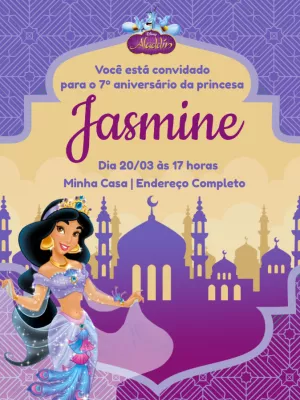 Convite de Aniversário Princesa Jasmine para Editar Online