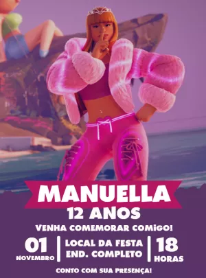 Convite de Aniversário Fortnite Ice Spice para Editar Online