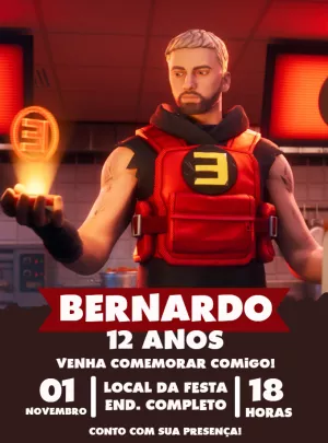 Convite de Aniversário Fortnite Rapper para Editar Online