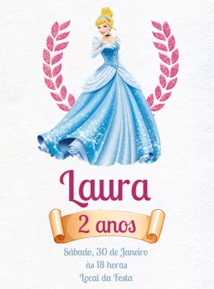 Convite Aniversário Cinderela Editável Online para Imprimir