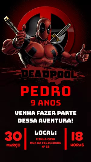 Convite de Aniversário Deadpool para Editar Online