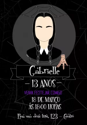 Convite de Aniversário Wandinha Addams Editável Online