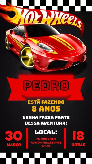 Convite de Aniversário HotWheels com Carros para Editar Online