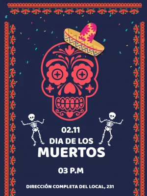 Invitación Día de los Muertos con calavera para Editar Online