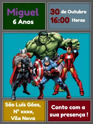 Convite de Aniversário Vingadores para Editar Online