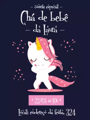 Convite Chá de Bebê Unicórnio Rosa para Editar Online