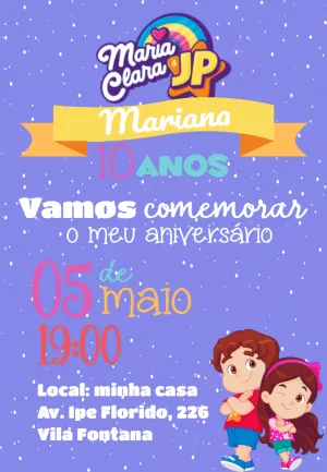 Convite de Aniversário Maria Clara e JP para Editar Online