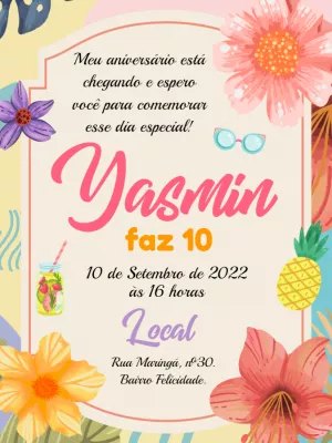 Convite de Aniversário Tropical com Flores para Editar Online