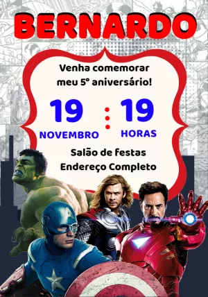Convite de Aniversário Vingadores para Editar Online