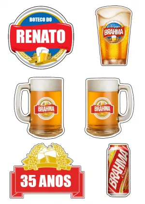 Topo de Bolo Tema Cerveja Boteco Editável para Imprimir