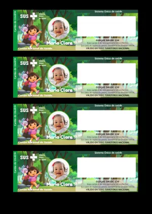 Cartão do SUS Dora Aventureira com Foto para Editar Online