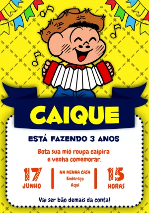 Convite Festa Junina do Cascão Turma da Mônica para Editar