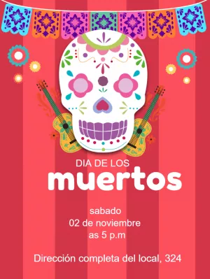 Invitación de Día de los Muertos con Calavera para Editar Online