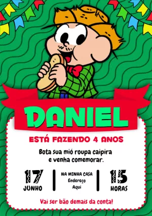 Convite Aniversário Festa Junina Cebolinha Editável Online