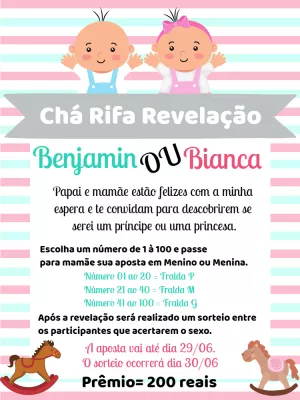 Convite Chá Rifa Revelação Bebês para Editar Online