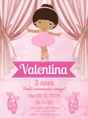 Convite de Aniversário Bailarina Morena para Editar Online