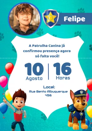 Invito di compleanno Paw Patrol – Statico – Callahan