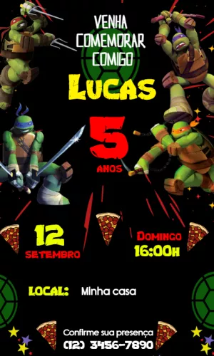 Convite de Aniversário Tartarugas Ninja Editável Online