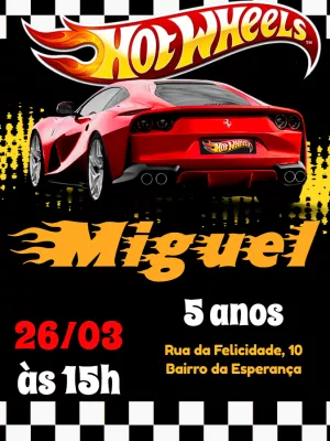 Convite de Aniversário Hot Wheels com Carro para Editar Online
