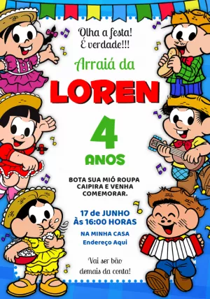 Convite Festa Junina Turma da Mônica para Editar Online