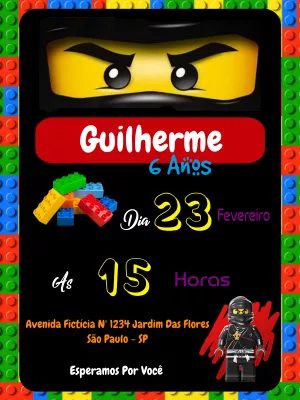 Convite Aniversário Lego Ninjago para Editar Online