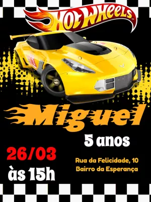 Convite de Aniversário Hot Wheels com Carros para Editar Online
