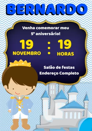 Convite Editável Online Aniversário Príncipe Realeza