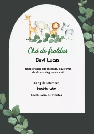 Convite Chá de Fraldas Safari com Animais para Editar Online