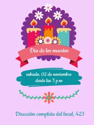Invitación Día de los Muertos con velas y flores para Editar