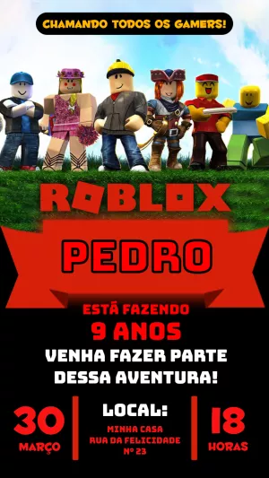 Convite Aniversário Roblox com Personagens para Editar Online