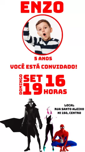 Convite Aniversário Homem Aranha com Foto para Editar Online