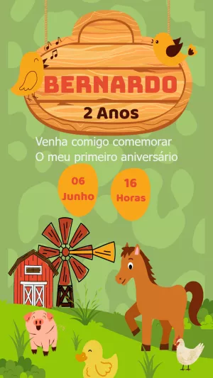 Convite de Aniversário Fazendinha com Animais para Editar Online