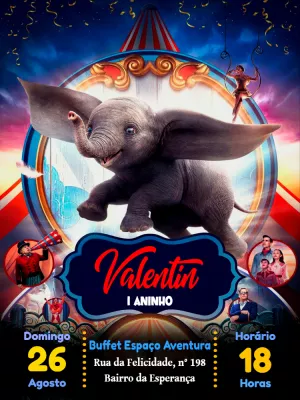 Convite de Aniversário Dumbo Circo para Editar Online